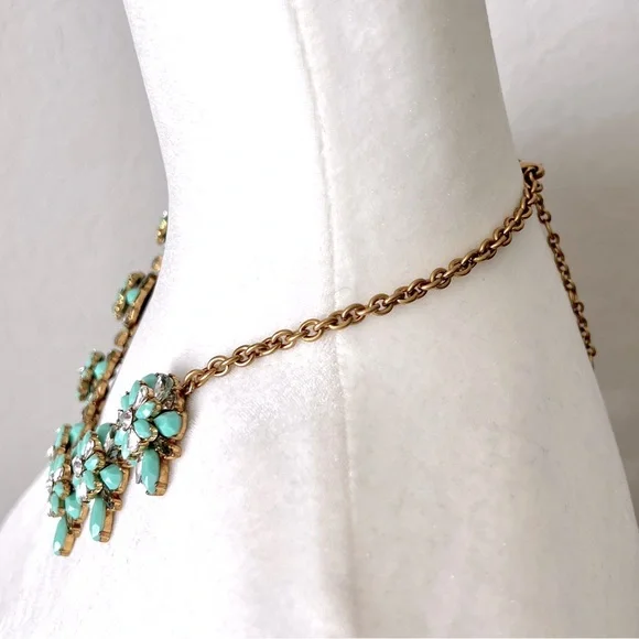 J. CREW Statement Necklace Cluster Jewels Stones Light Turquoise Gold-To… - Picture 4 of 8
